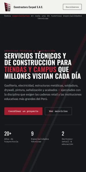 Captura de la web de Constructora Carped en celular