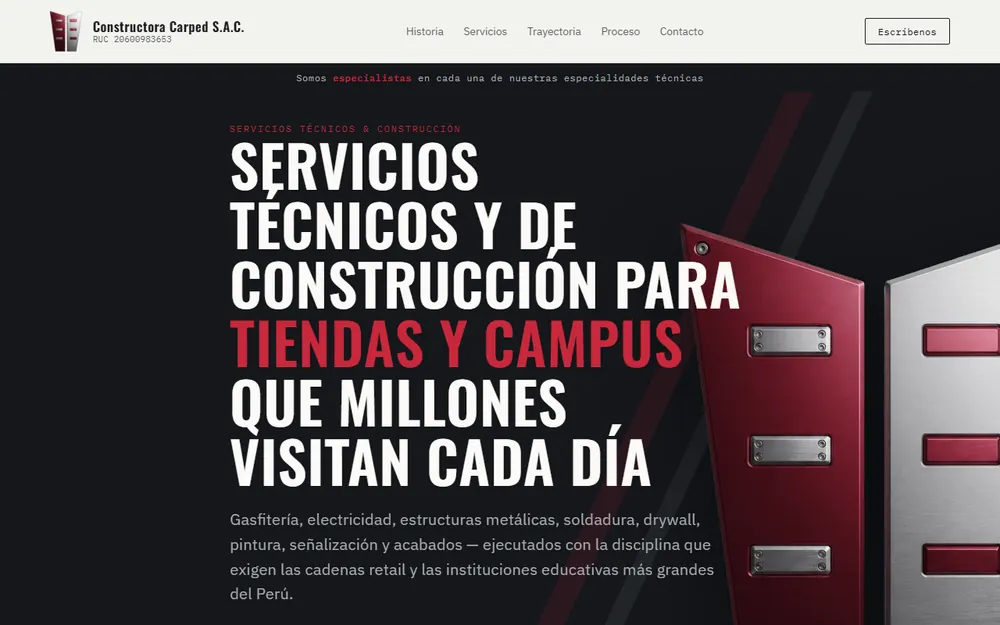 Captura de la web de Constructora Carped en computadora